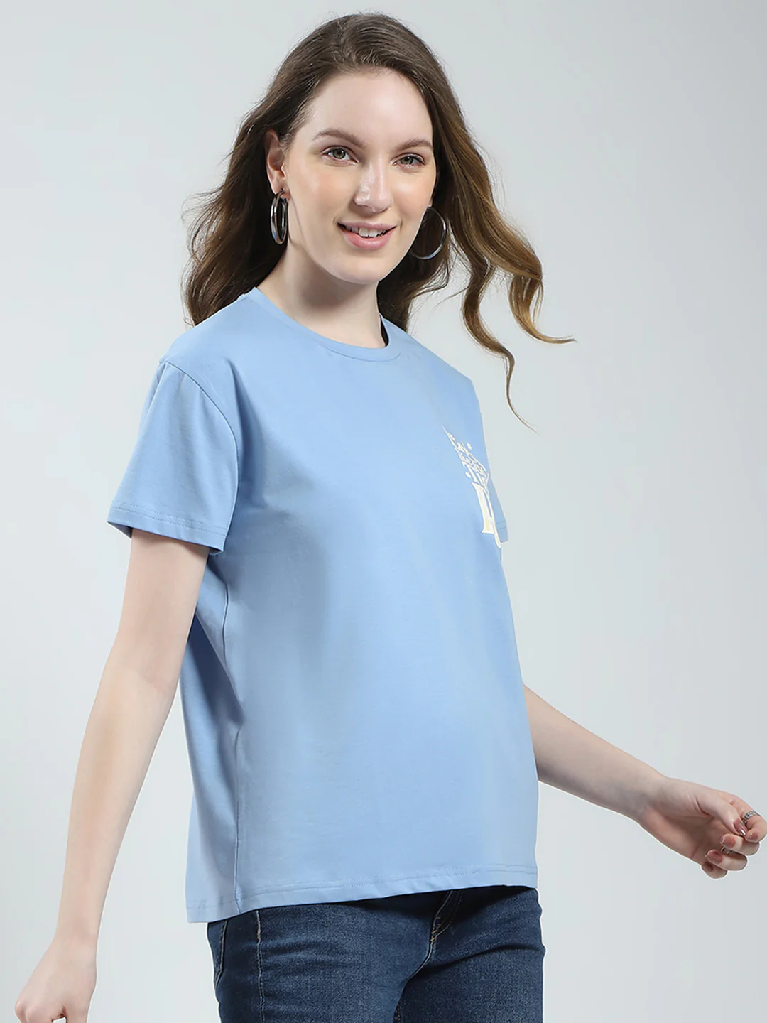 Women Blue Printed Round Neck Half Sleeve Top - Image 4