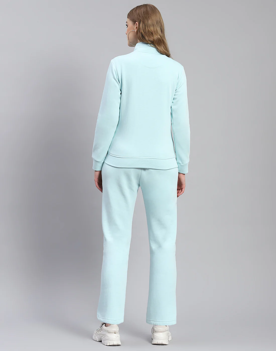 Women Blue Printed Stand Collar Full Sleeve Tracksuit - Image 5