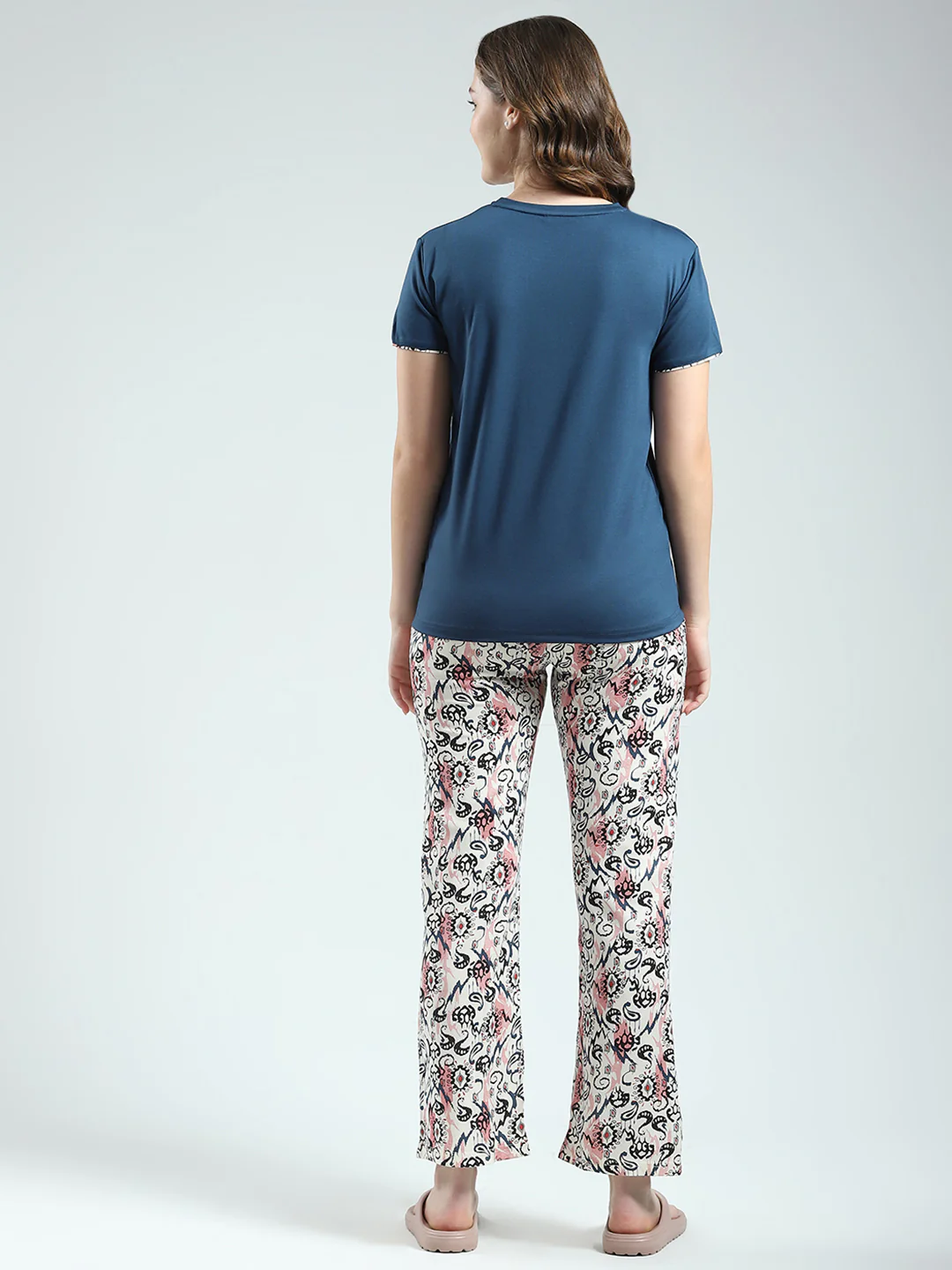 Women Blue Printed Round Neck Half Sleeve Lower Set - Image 5