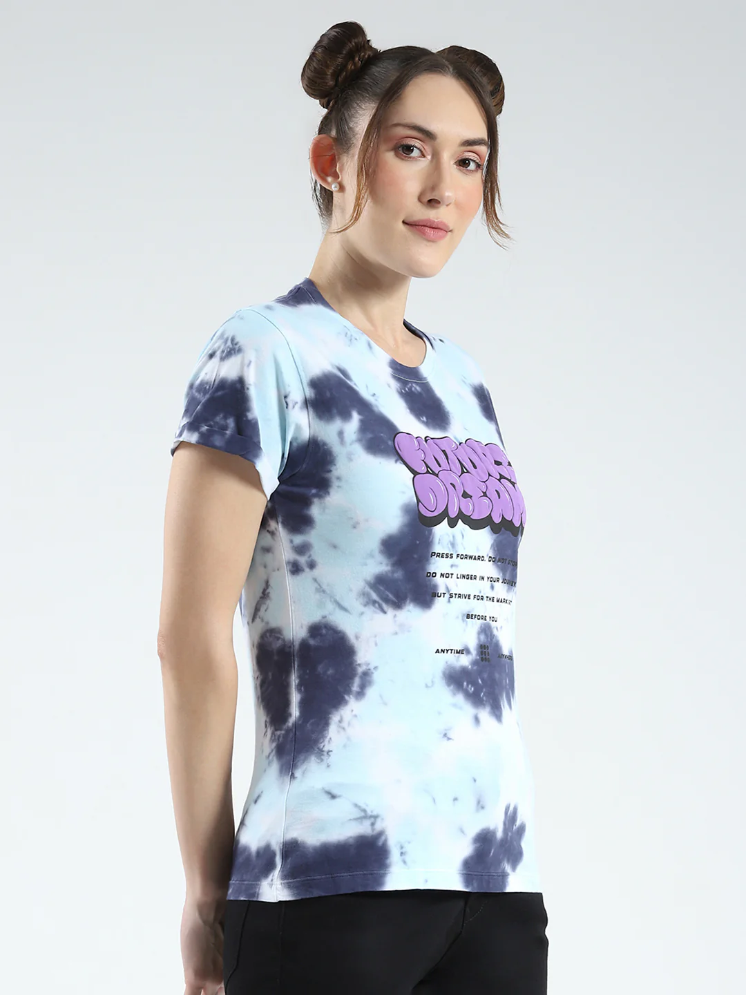 Rock.it Women Blue Printed Round Neck Half Sleeve Top - Image 4