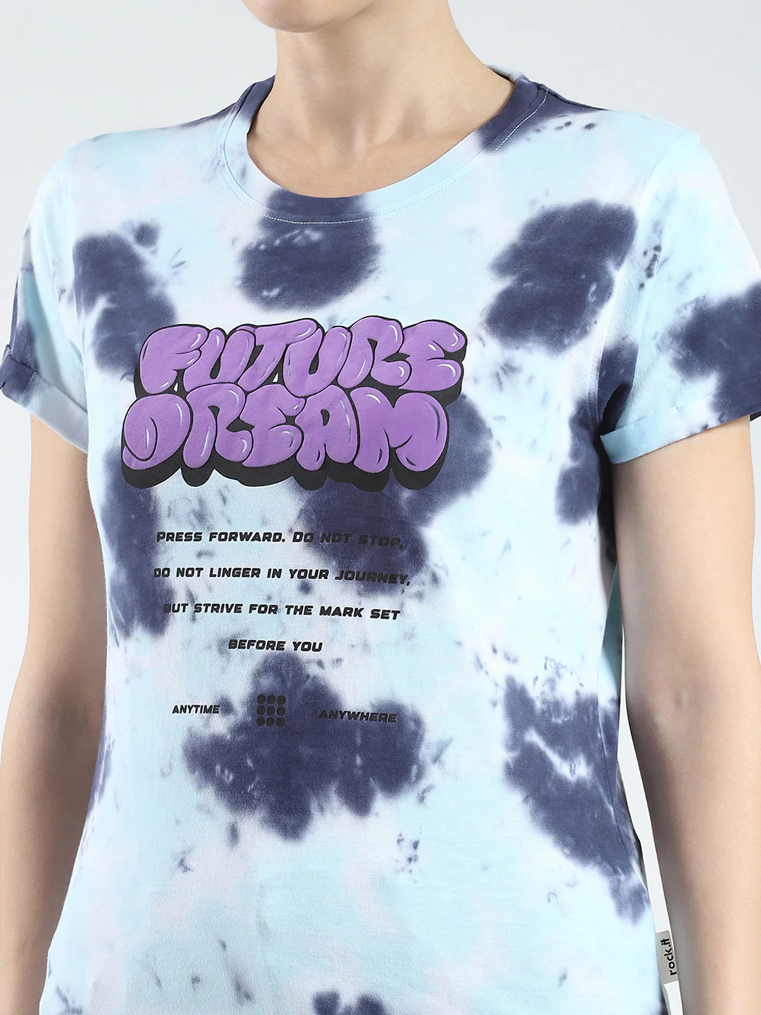 Rock.it Women Blue Printed Round Neck Half Sleeve Top - Image 6