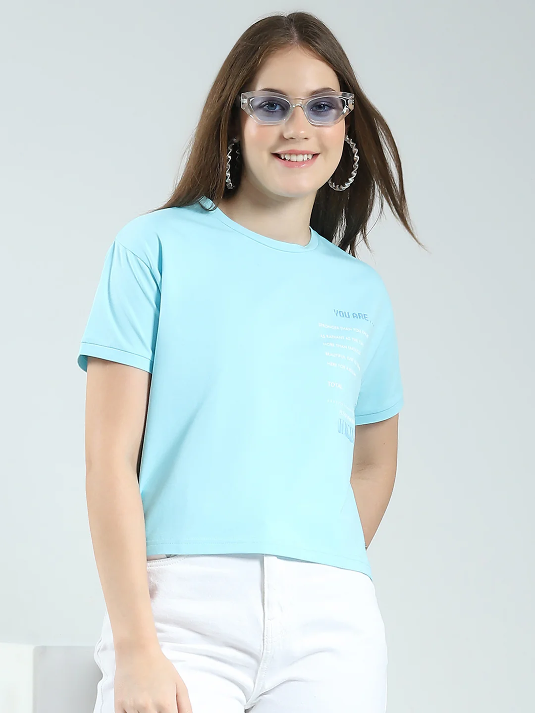 Women Blue Printed Round Neck Half Sleeve Top - Image 6