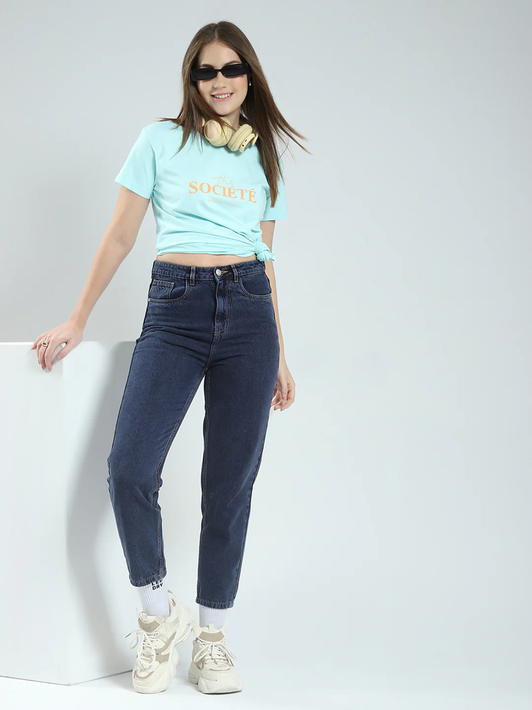 Women Blue Printed Round Neck Half Sleeve Top - Image 2