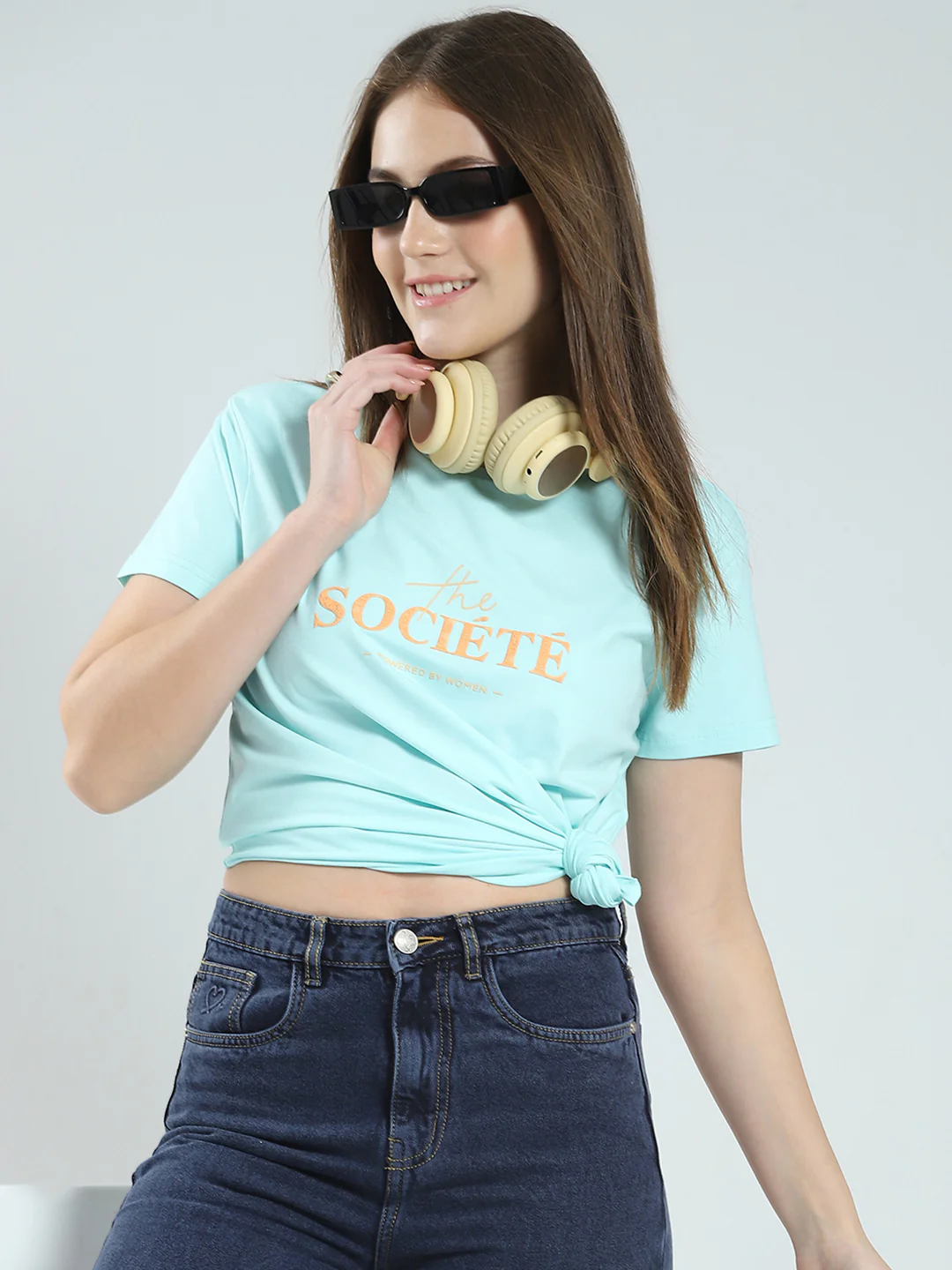 Women Blue Printed Round Neck Half Sleeve Top - Image 6