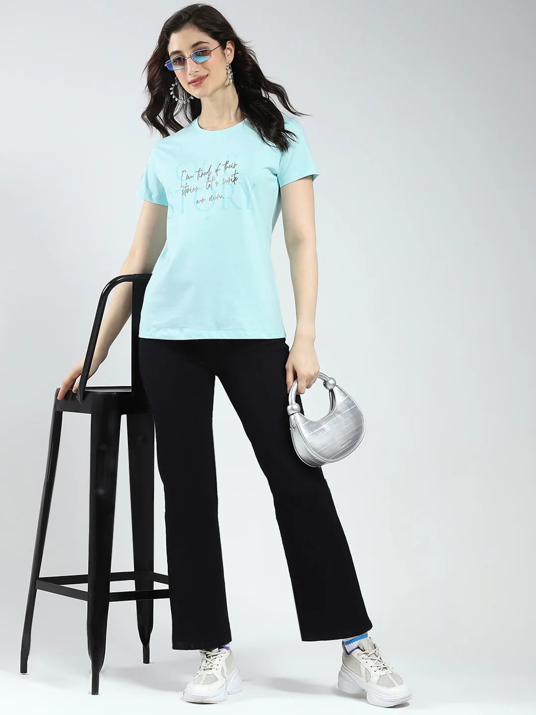 Women Blue & Purple Printed Round Neck Half Sleeve Top 2Pc Set - Image 5