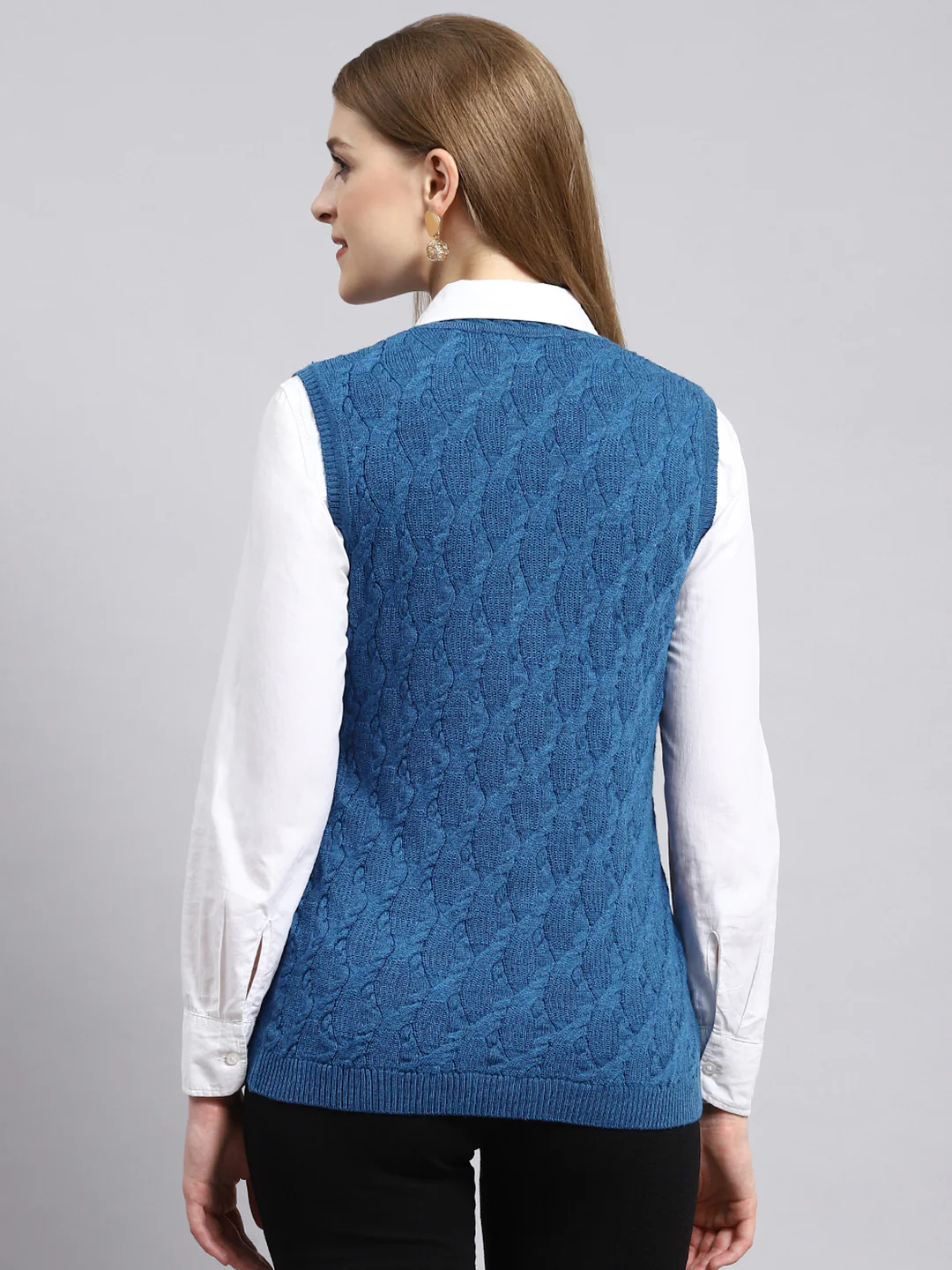 Women Blue Self Cardigan - Image 4