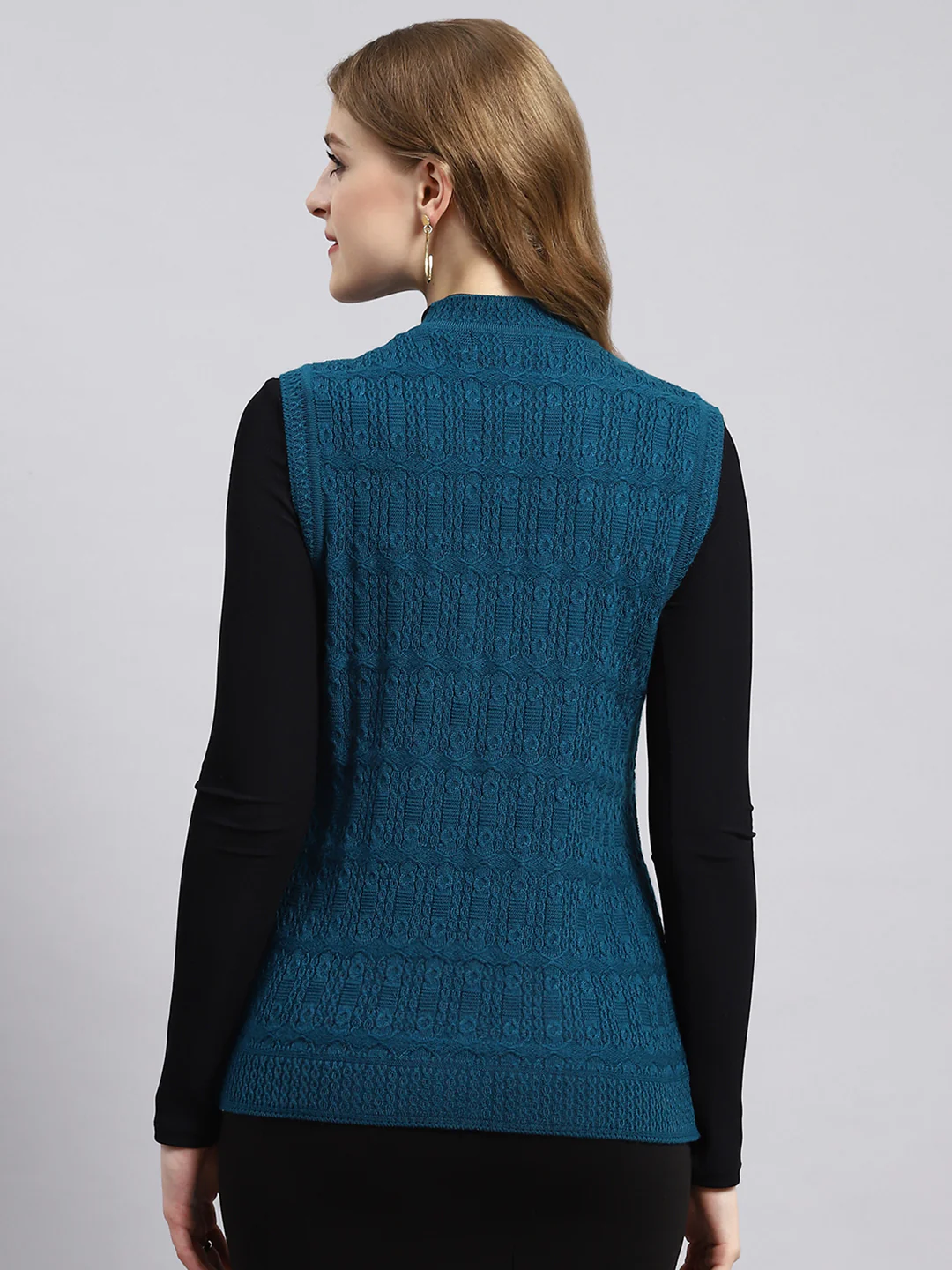 Women Blue Self Cardigan - Image 4