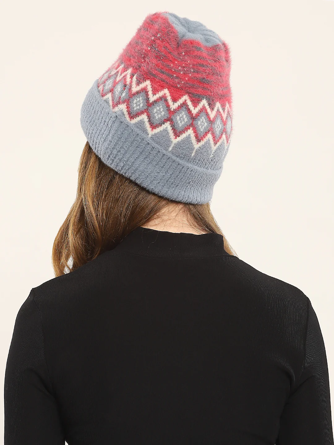 Women Blue Self Design Cap - Image 5