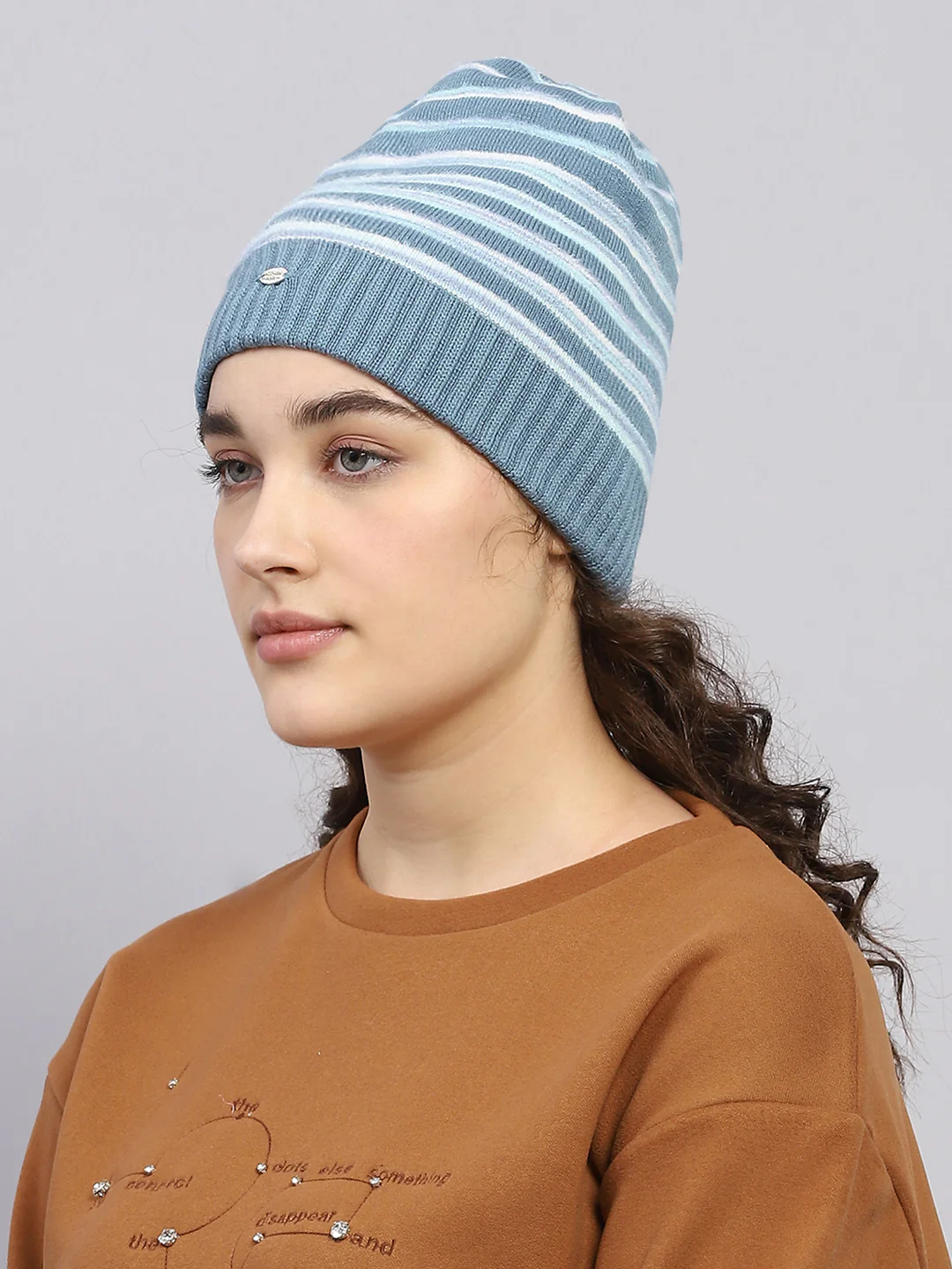 Women Blue Self Design Cap - Image 3
