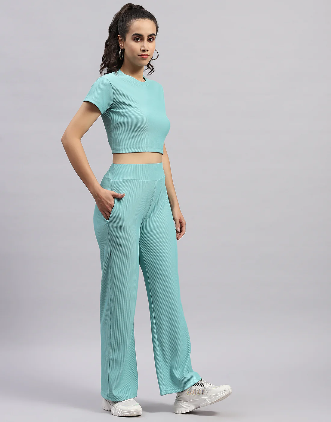 Rock.it Women Blue Self Design Round Neck Half Sleeve Cords Set - Image 6