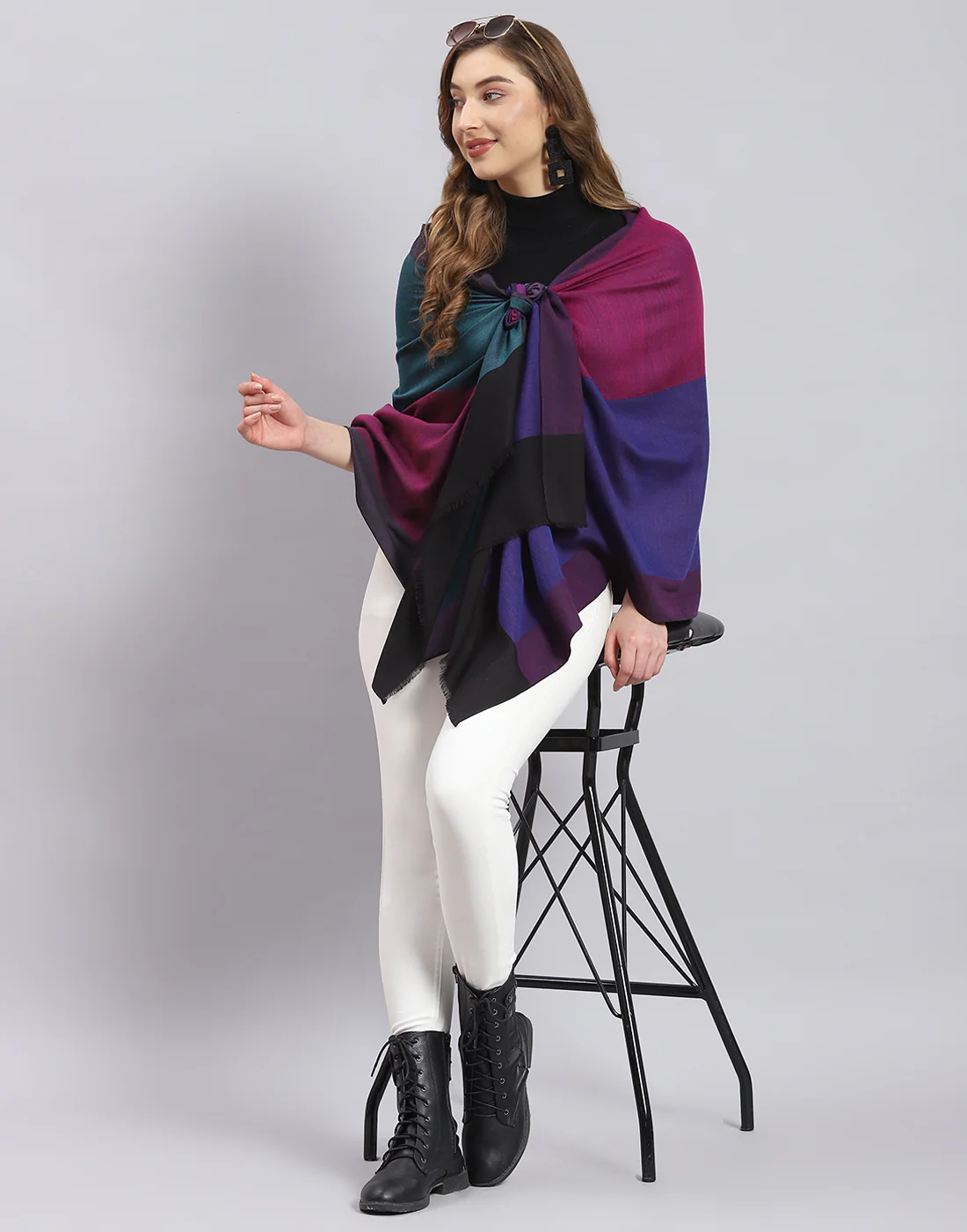 Women Blue Self Design Stole - Image 2