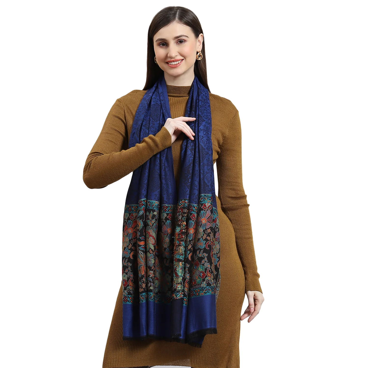 Women Blue Self Design Stole - Image 5