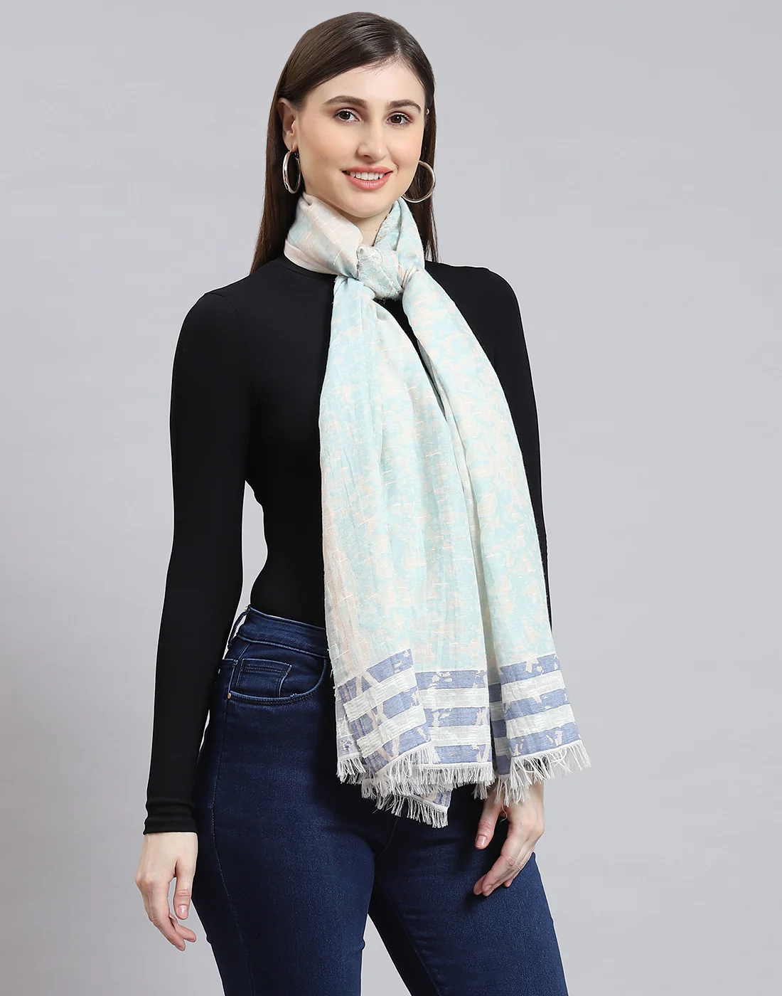 Women Blue Self Design Stole - Image 5
