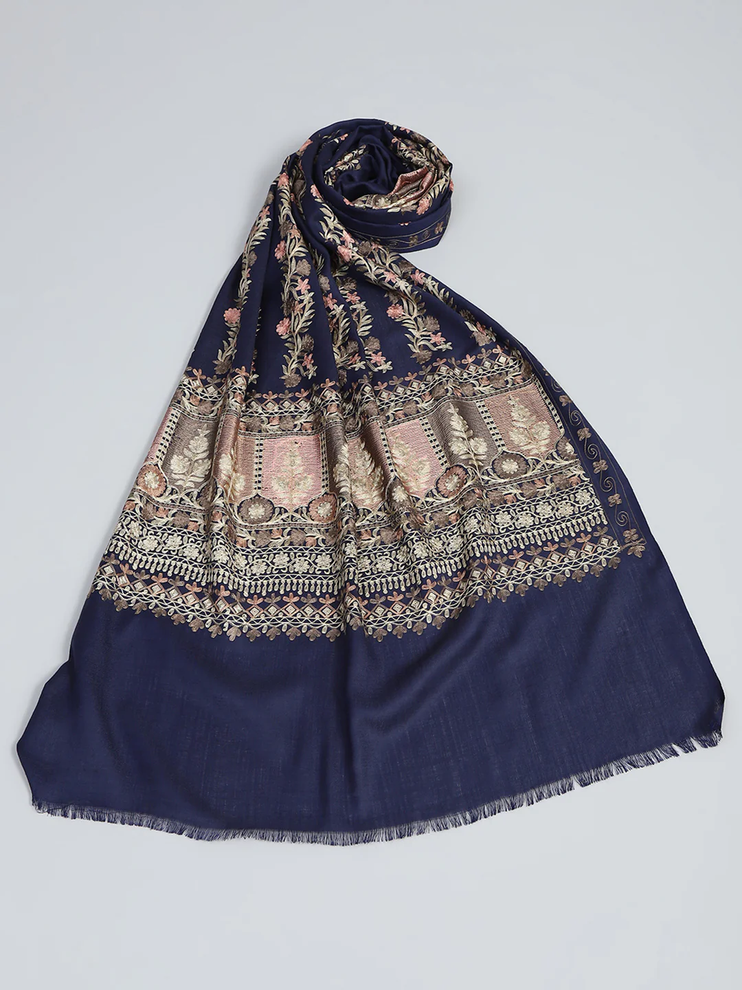 Women Blue Self Design Stole - Image 6