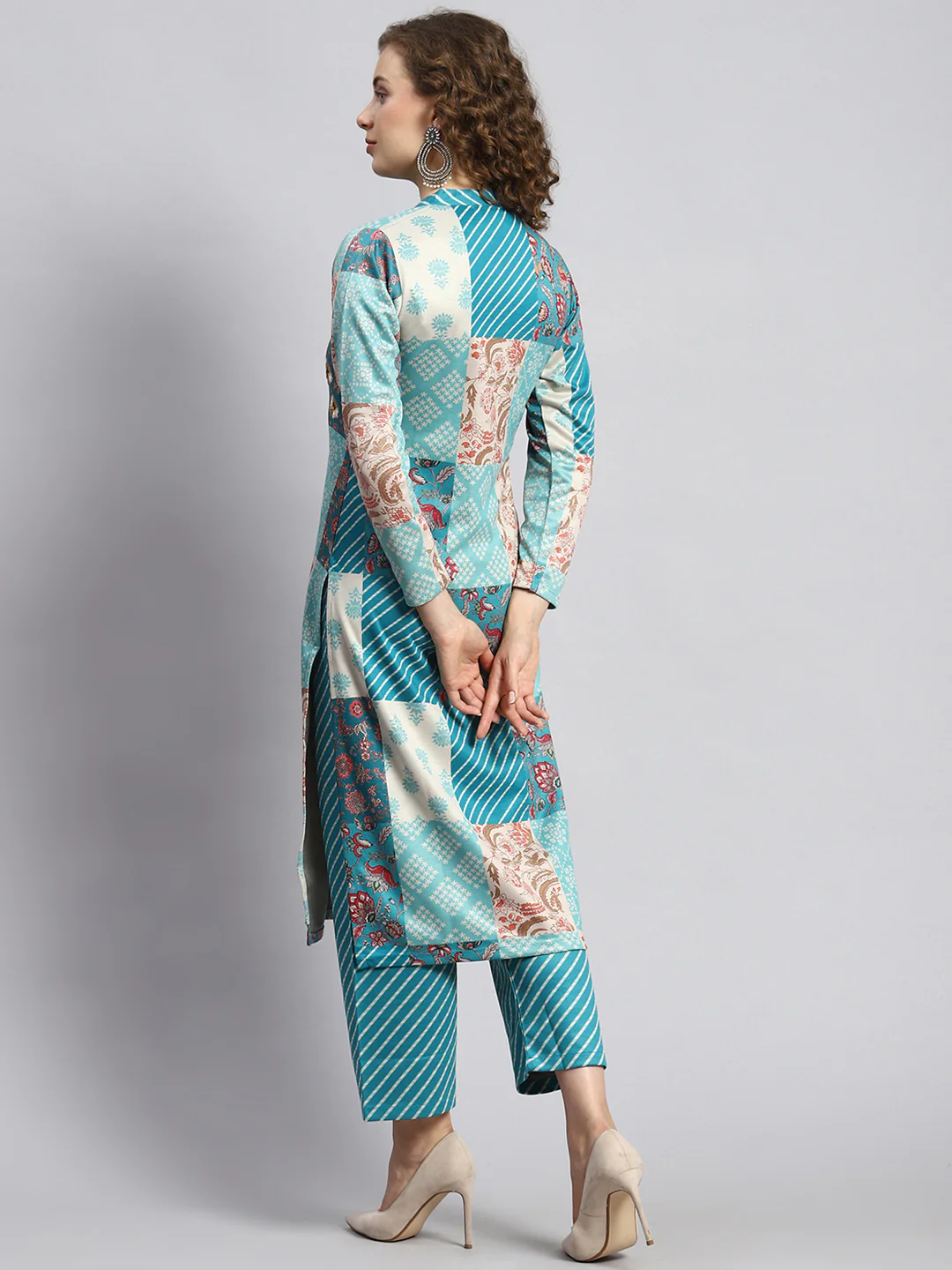 Women Blue Self Kurti+Lower Set - Image 5