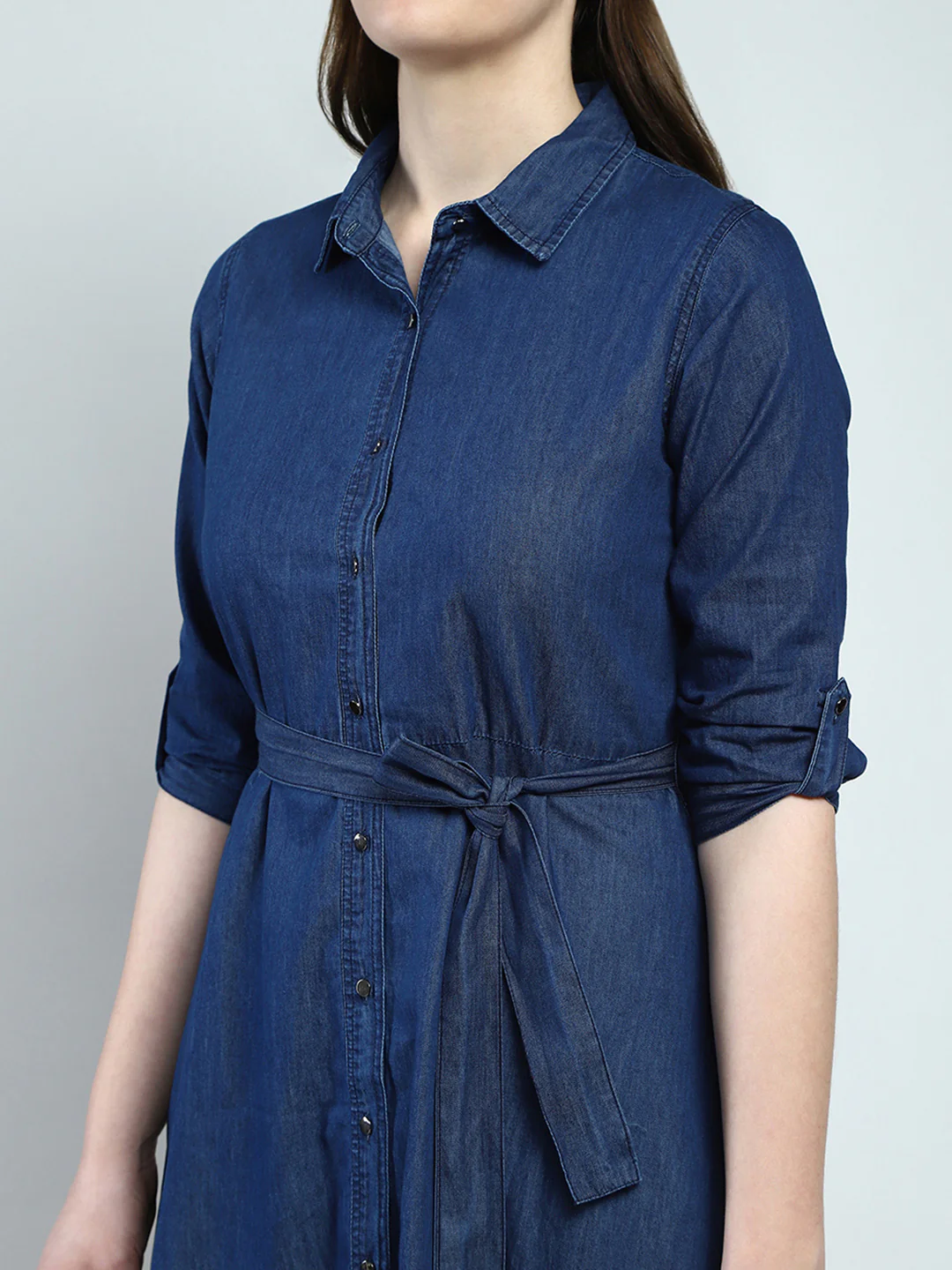 Women Blue Solid Collar 3/4th Sleeve Tunic - Image 6