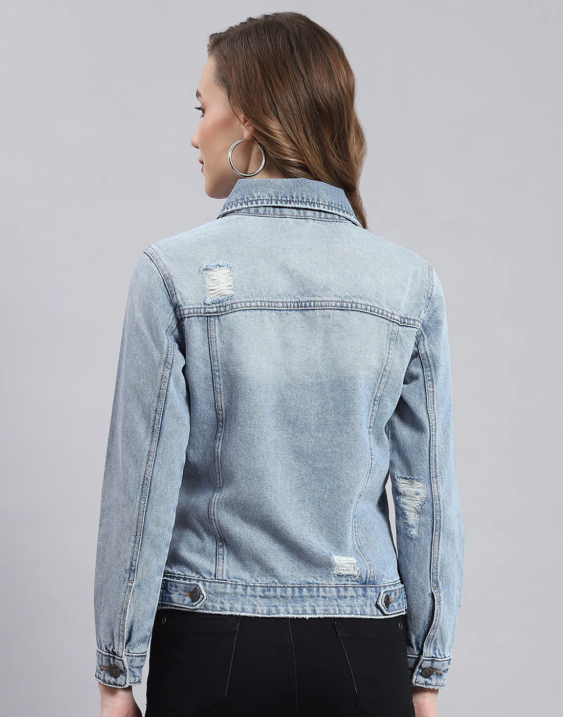 Women Blue Solid Collar Full Sleeve Jacket - Image 5