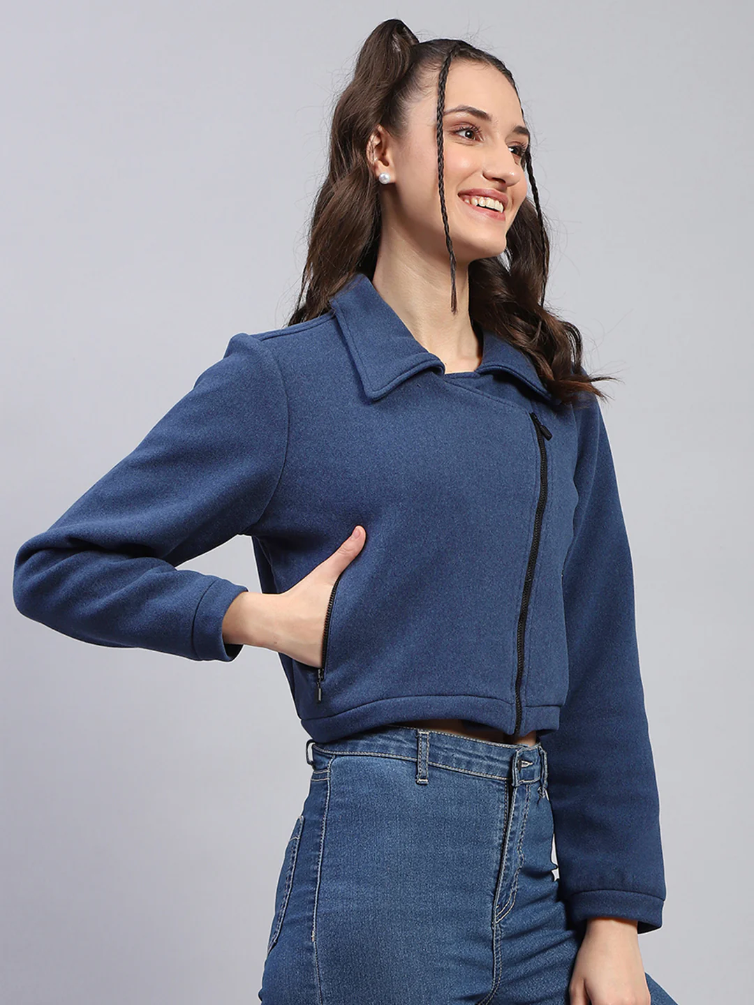 Rock.it Women Blue Solid Collar Full Sleeve Jacket - Image 4