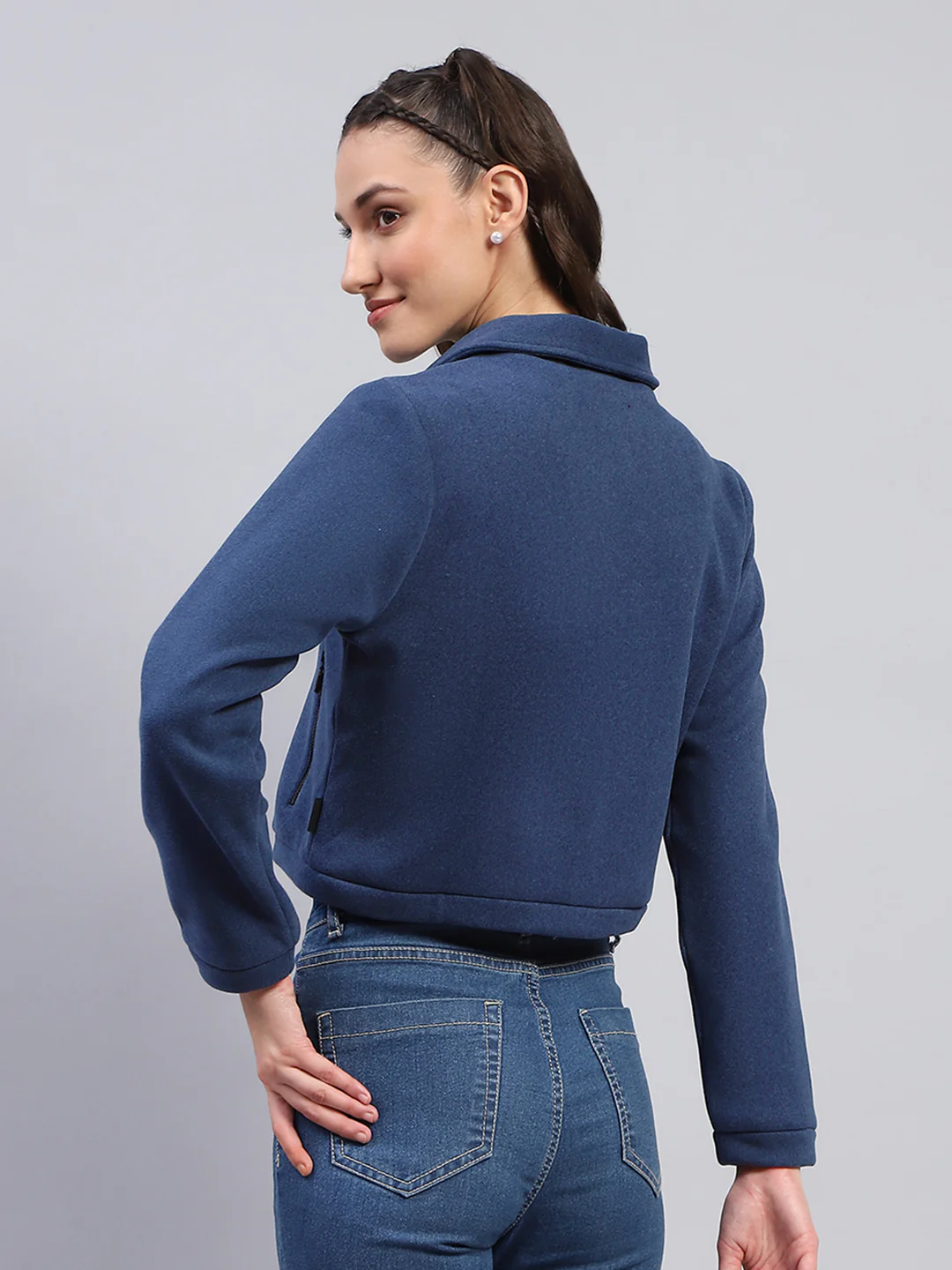 Rock.it Women Blue Solid Collar Full Sleeve Jacket - Image 5