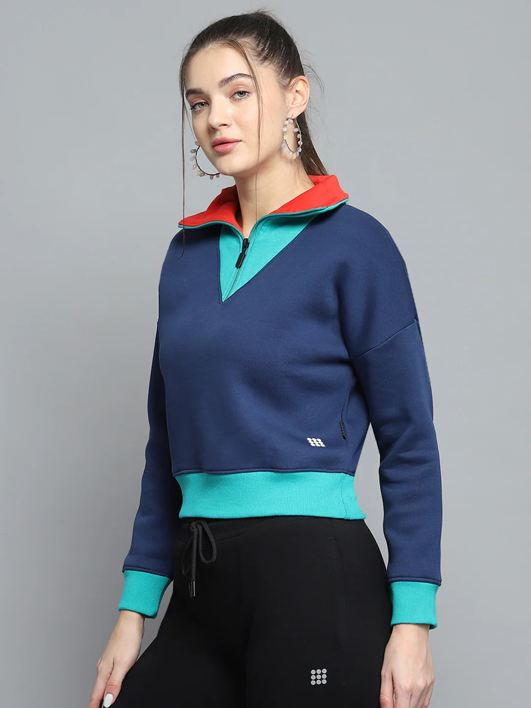 Rock.it Women Blue Solid Collar Full Sleeve Sweatshirt - Image 3