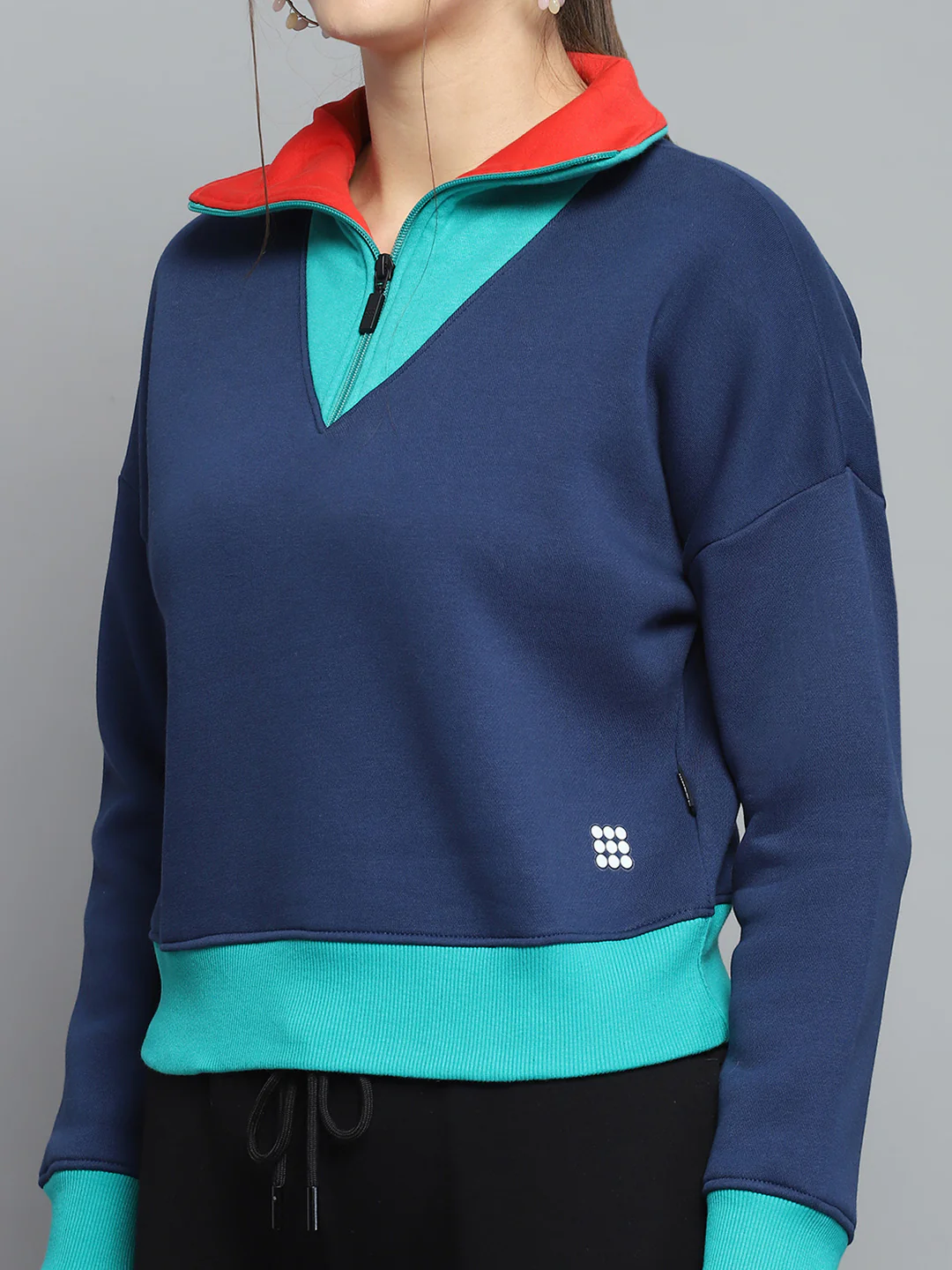 Rock.it Women Blue Solid Collar Full Sleeve Sweatshirt - Image 7