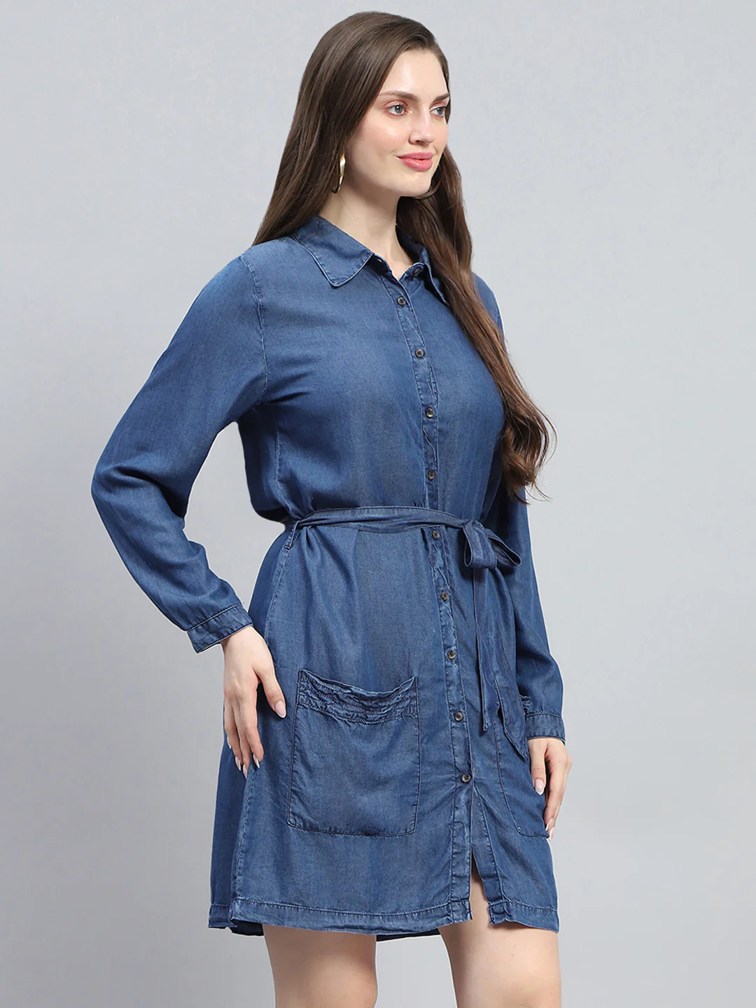 Women Blue Solid Collar Full Sleeve Tunic - Image 4