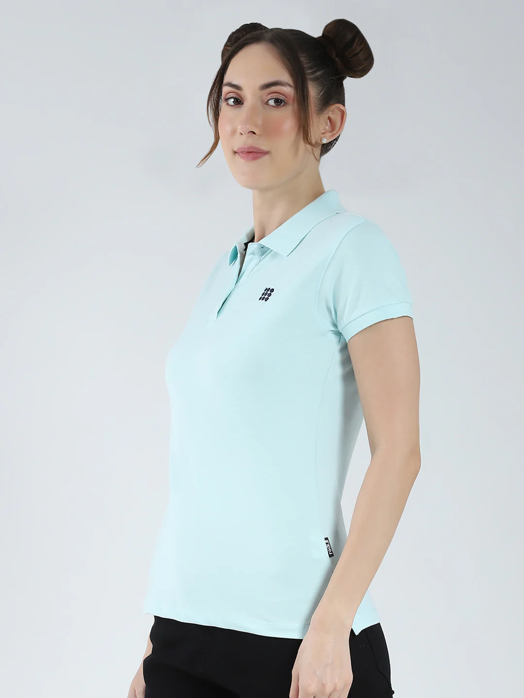 Rock.it Women Blue Solid Collar Half Sleeve T-Shirt - Image 3