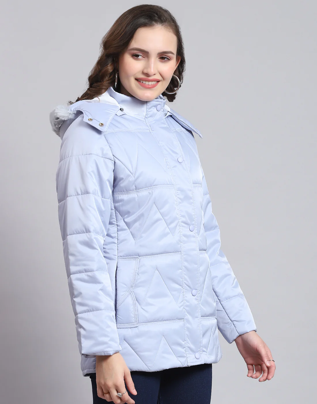 Women Blue Solid Hooded Full Sleeve Jacket - Image 5