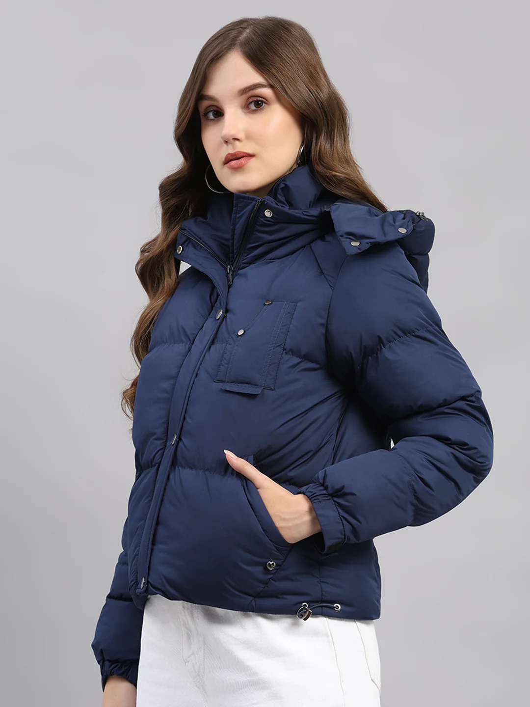 Women Blue Solid Hooded Full Sleeve Jacket - Image 3