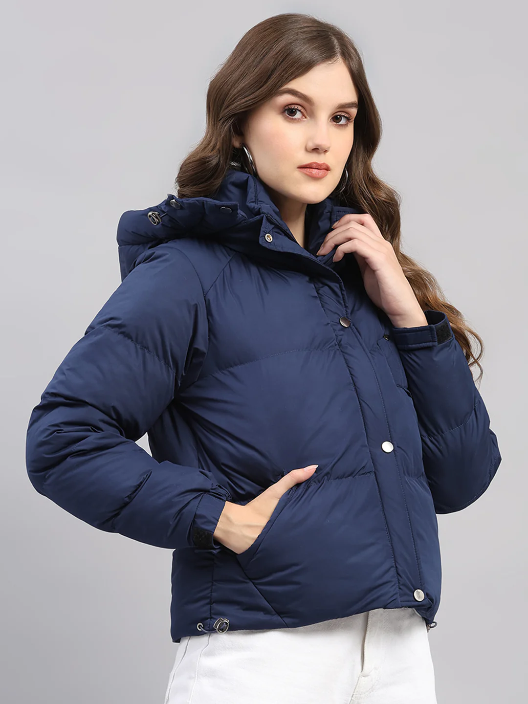 Women Blue Solid Hooded Full Sleeve Jacket - Image 4
