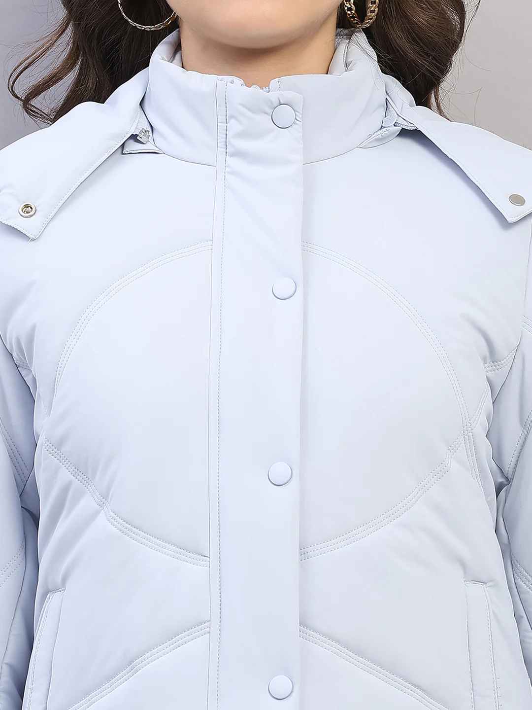 Women Blue Solid Hooded Full Sleeve Jacket - Image 7