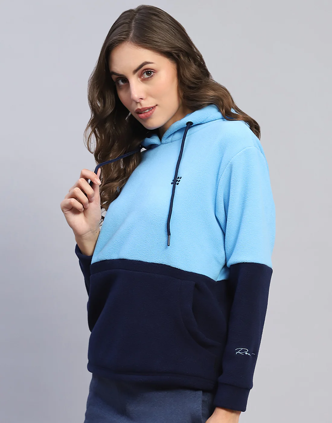 Rock.it Women Blue Solid Hooded Full Sleeve Sweatshirt - Image 3