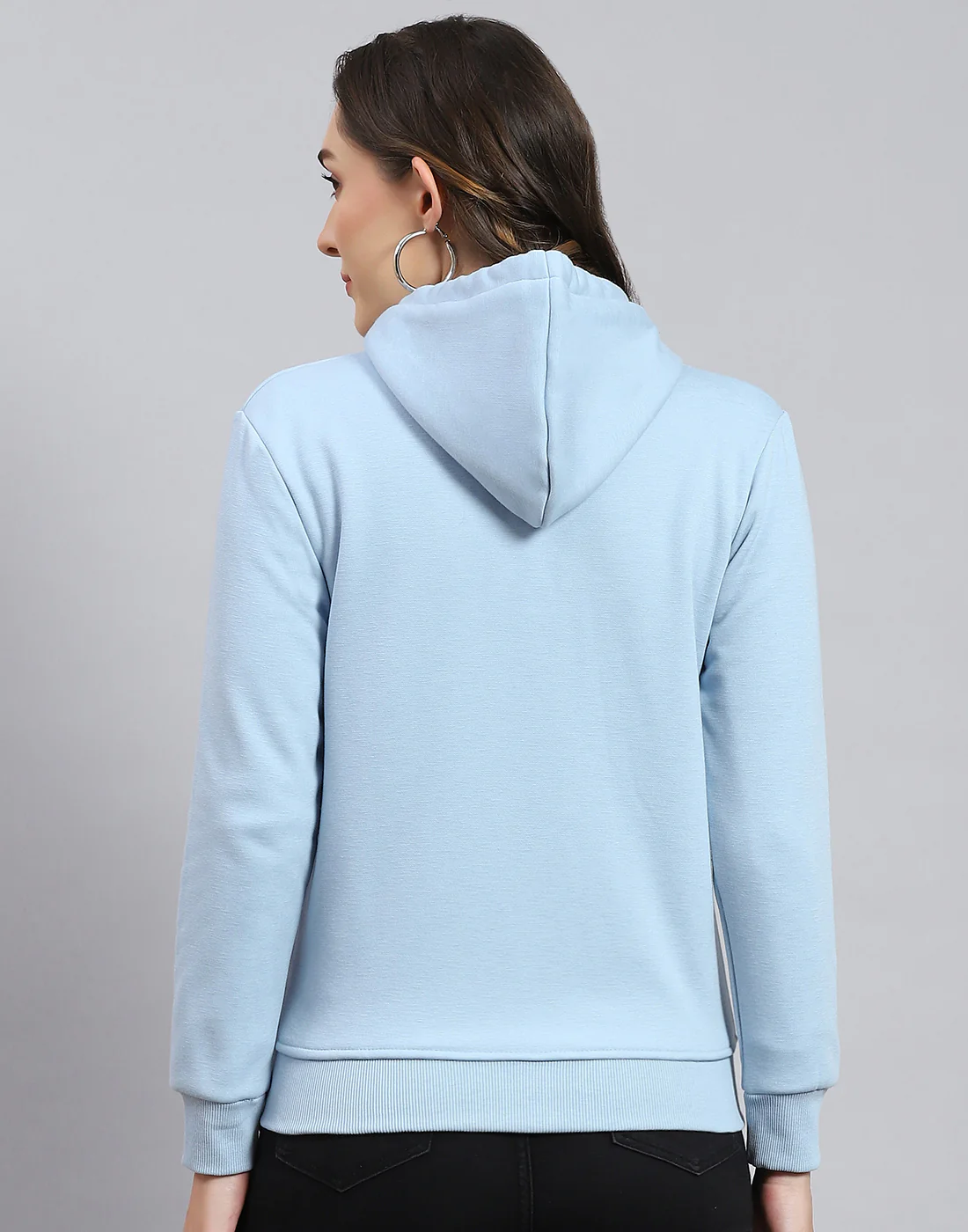 Women Blue Solid Hooded Full Sleeve Sweatshirt - Image 6