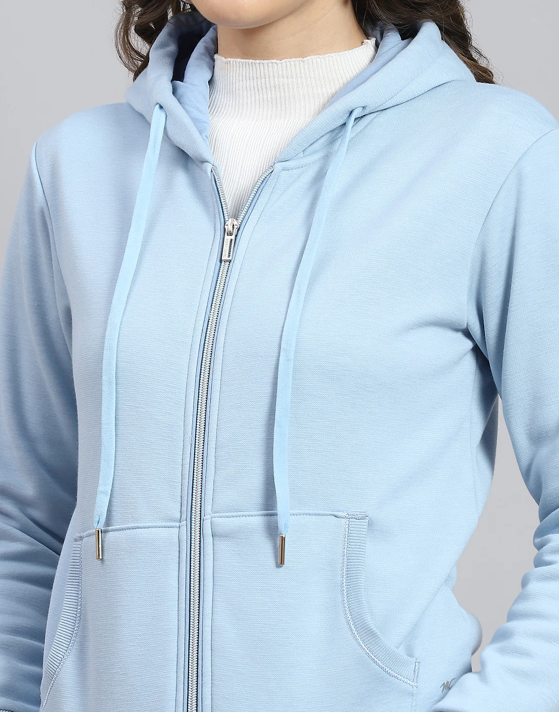 Women Blue Solid Hooded Full Sleeve Sweatshirt - Image 8