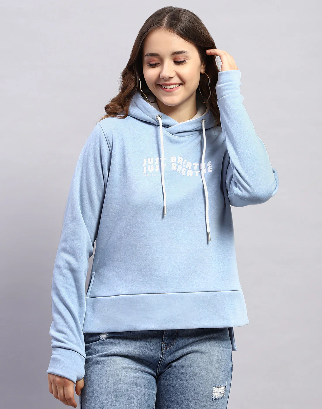 Rock.it Women Blue Solid Hooded Full Sleeve Sweatshirt - Image 2