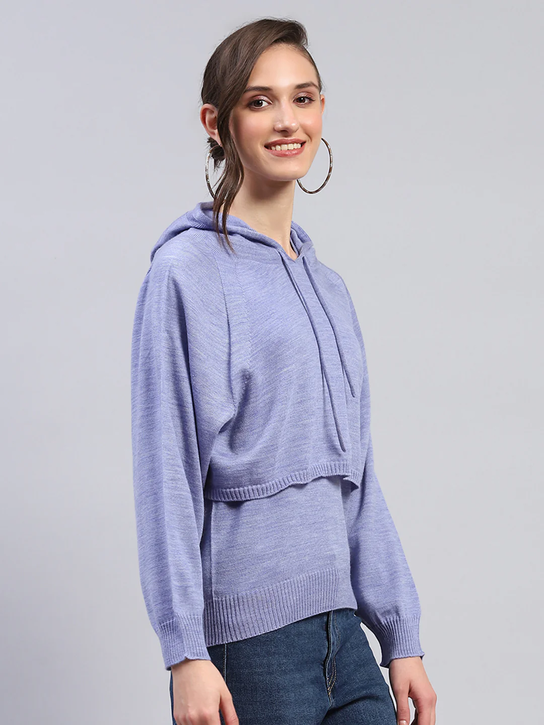 Women Blue Solid Hooded Full Sleeve Winter Tops - Image 4