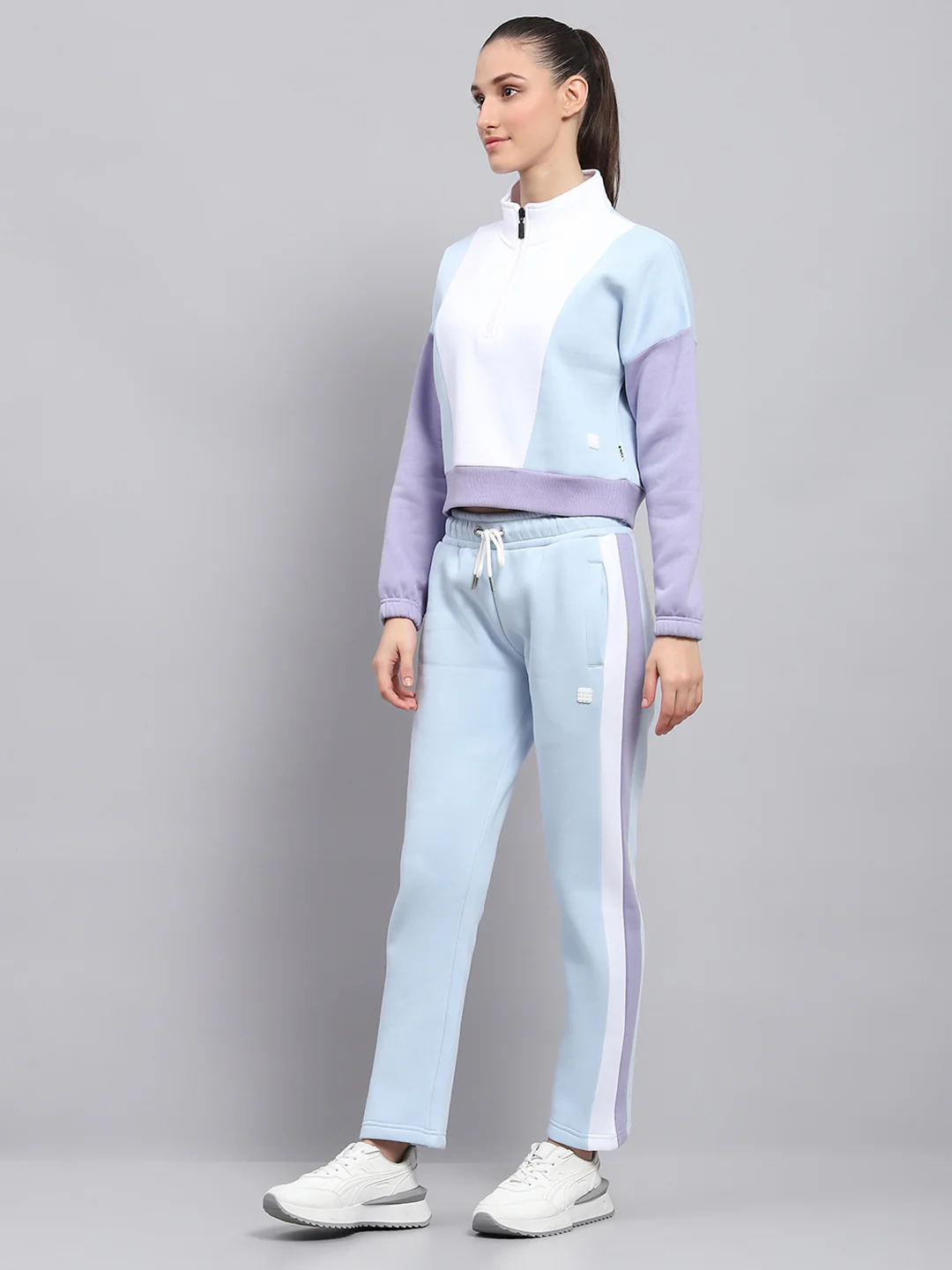 Rock.it Women Blue Solid Mock Neck Full Sleeve Tracksuit - Image 3