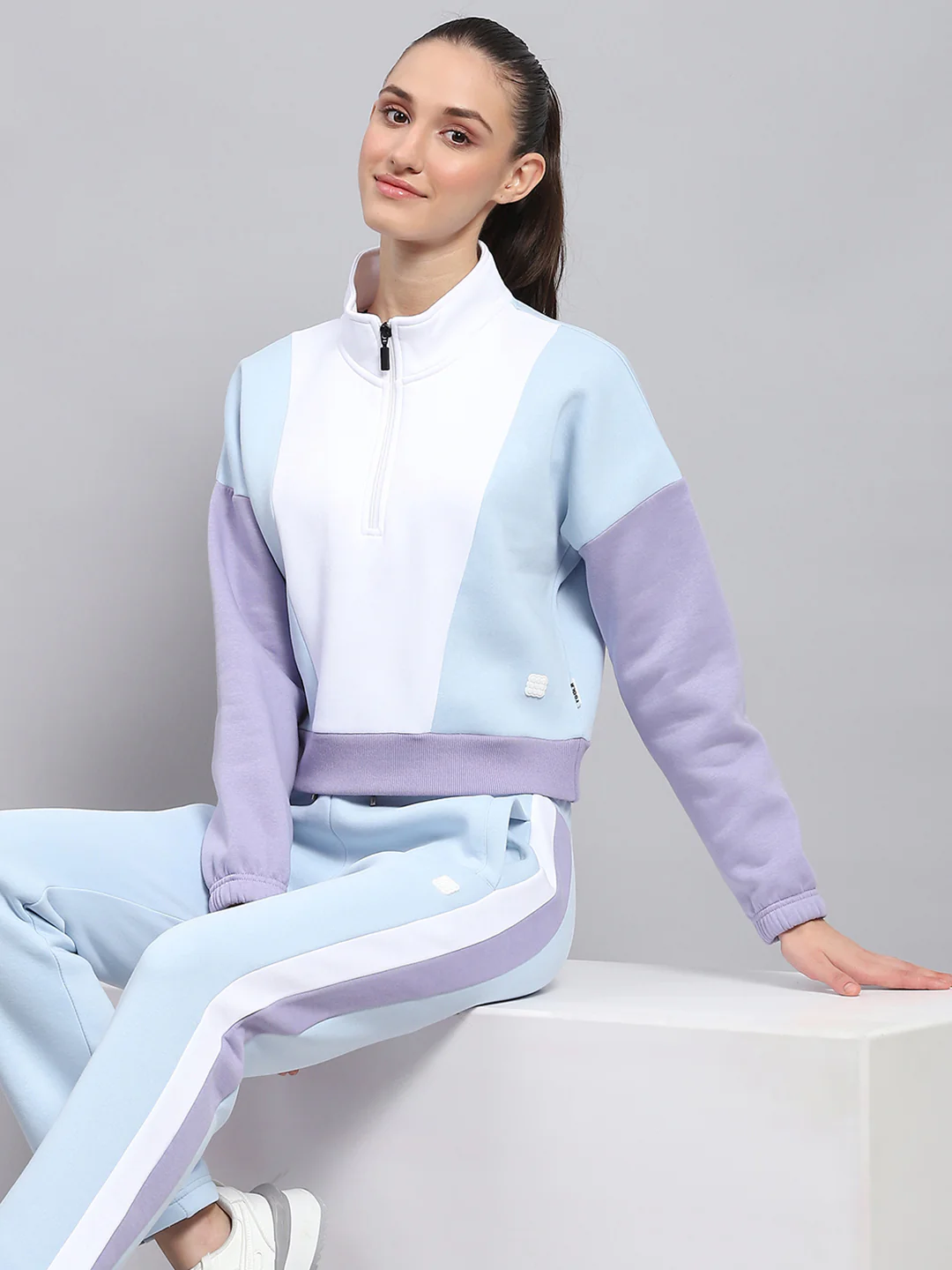 Rock.it Women Blue Solid Mock Neck Full Sleeve Tracksuit - Image 6