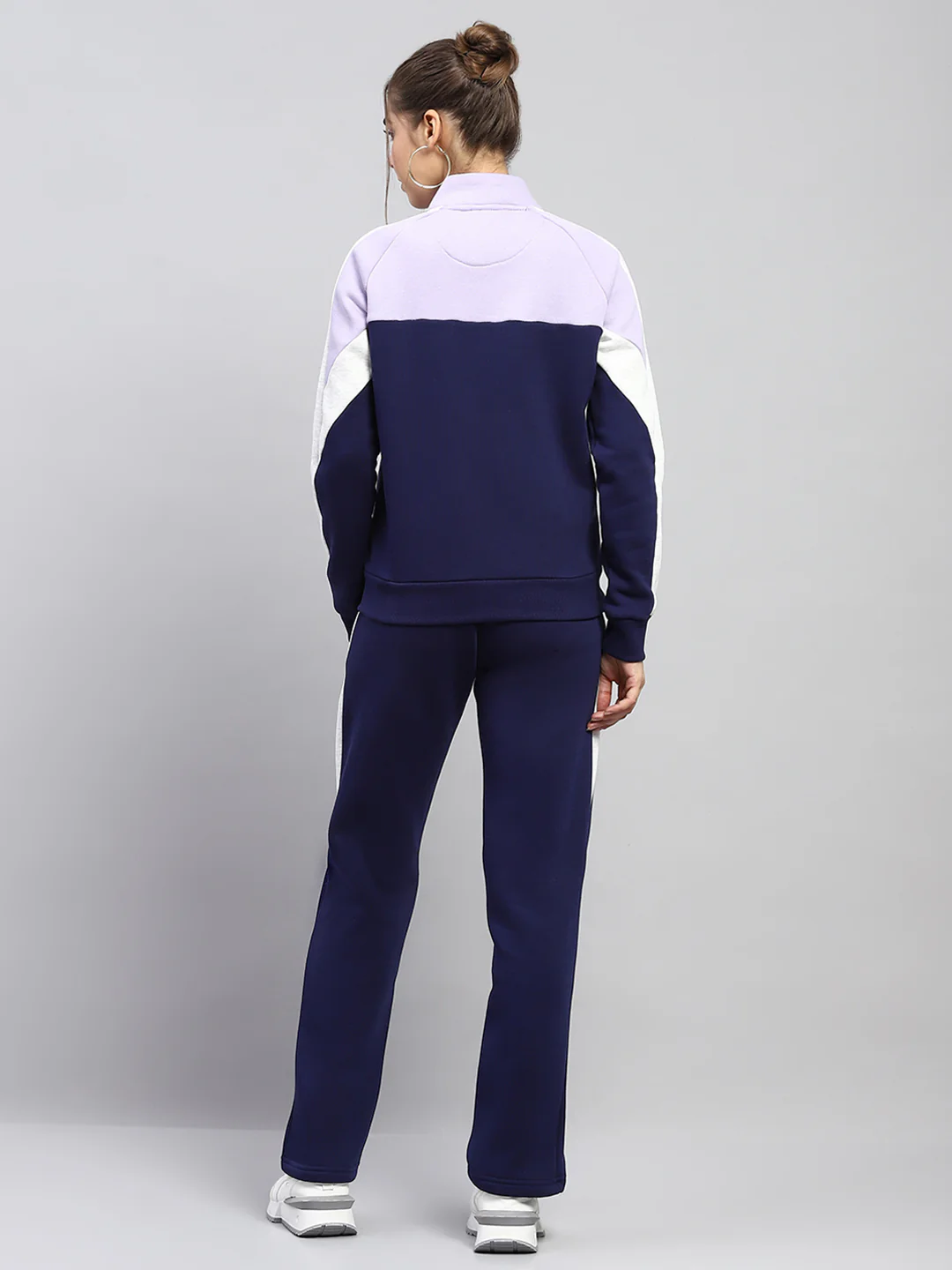 Women Blue Solid Mock Neck Full Sleeve Tracksuit - Image 5
