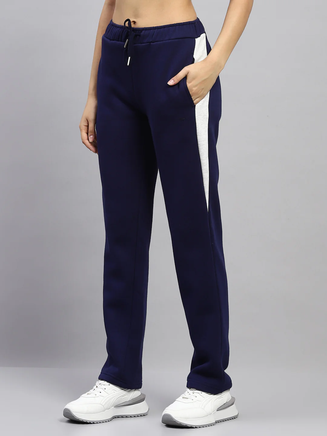 Women Blue Solid Mock Neck Full Sleeve Tracksuit - Image 7