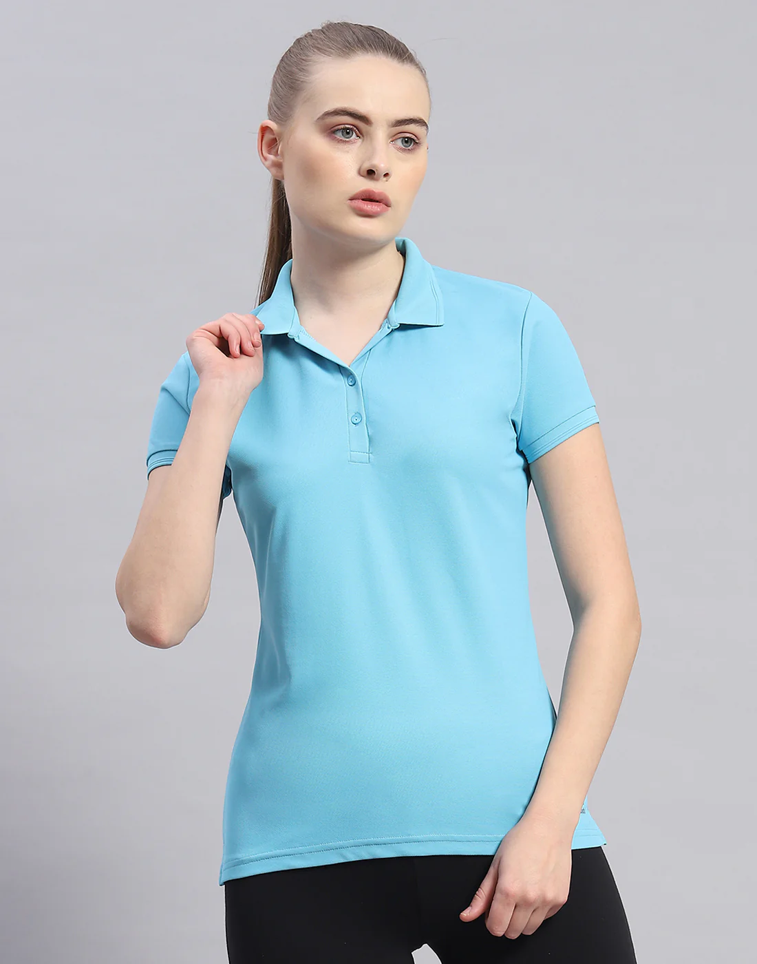Rock.it Women Blue Solid Polo Collar Half Sleeve T-Shirt - Image 2
