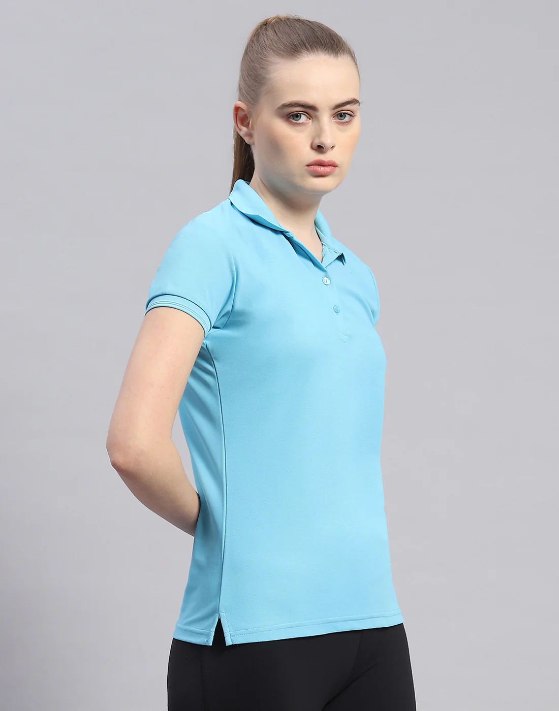 Rock.it Women Blue Solid Polo Collar Half Sleeve T-Shirt - Image 4
