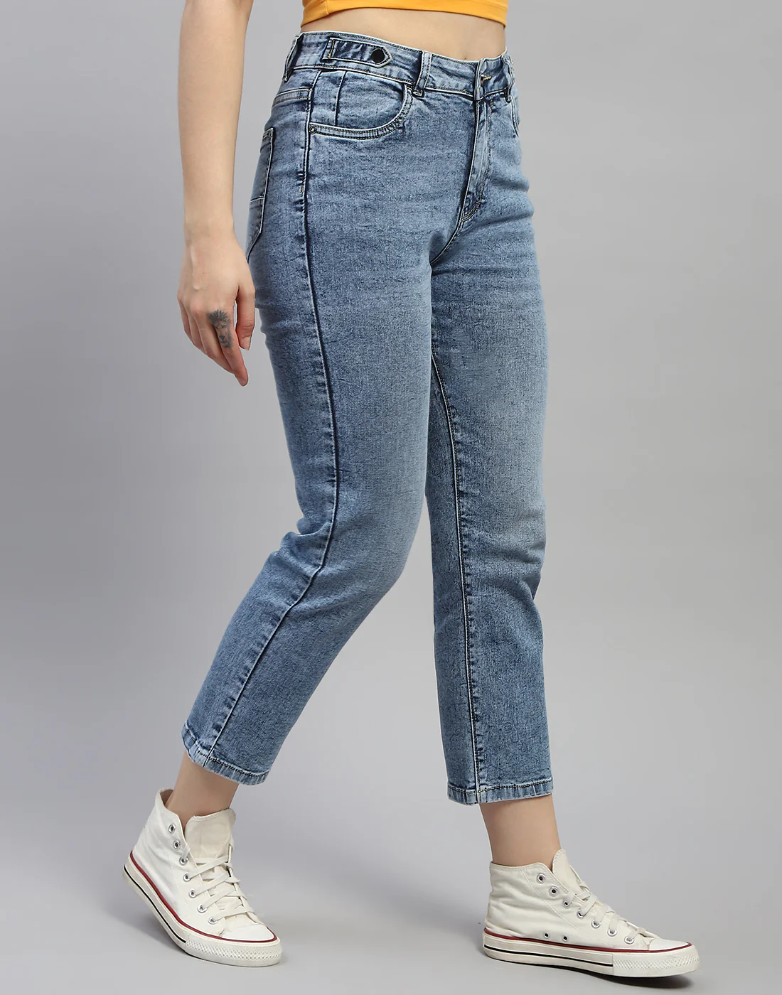 Women Blue Solid Regular Fit Denim - Image 4