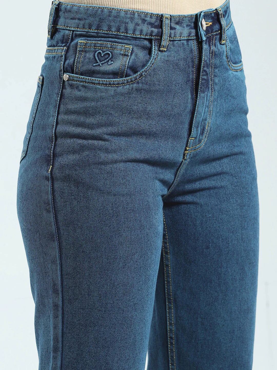 Women Blue Solid Regular Fit Denim - Image 6