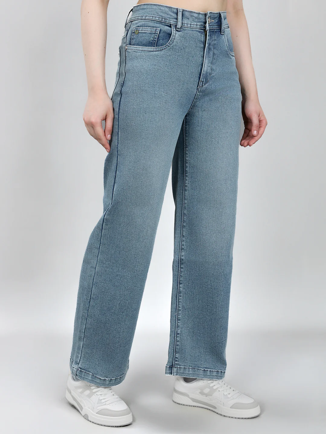 Women Blue Solid Regular Fit Denim - Image 3