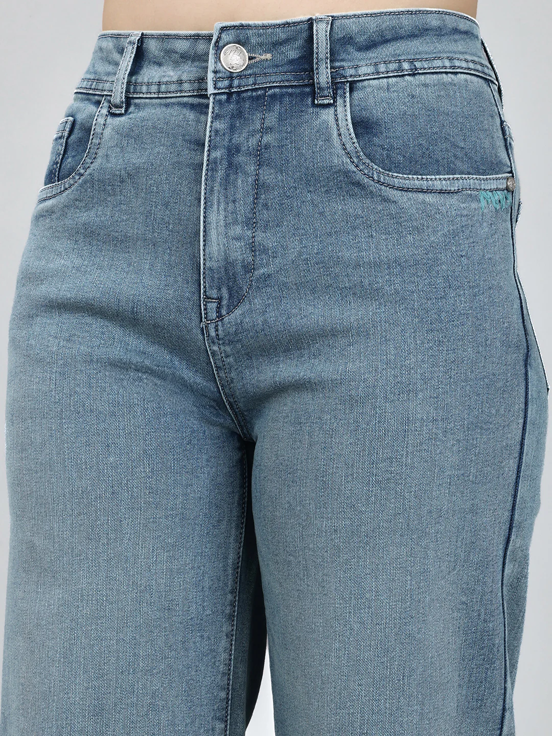 Women Blue Solid Regular Fit Denim - Image 5