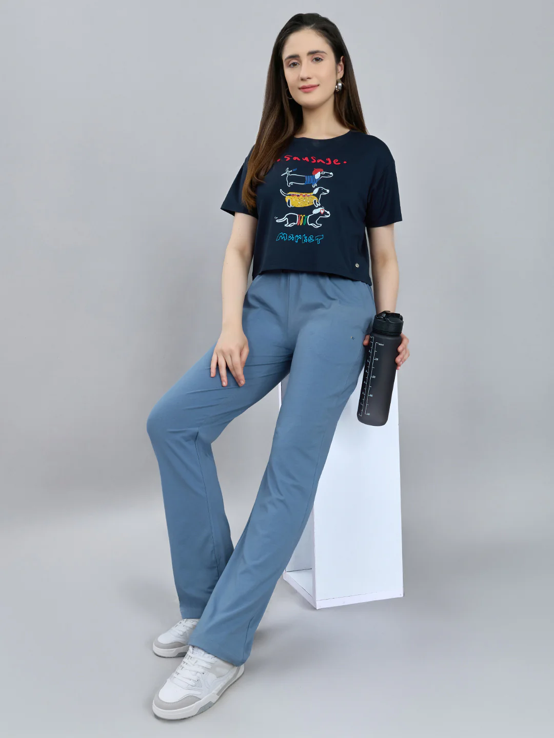 Women Blue Solid Regular Fit Lower - Image 6