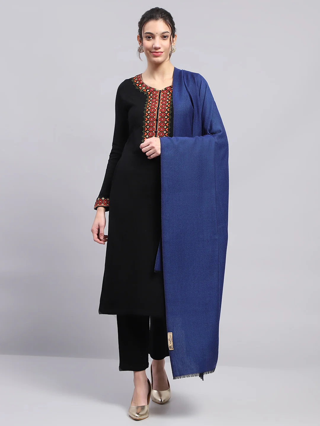 Women Blue Solid Reversible Shawl - Image 2