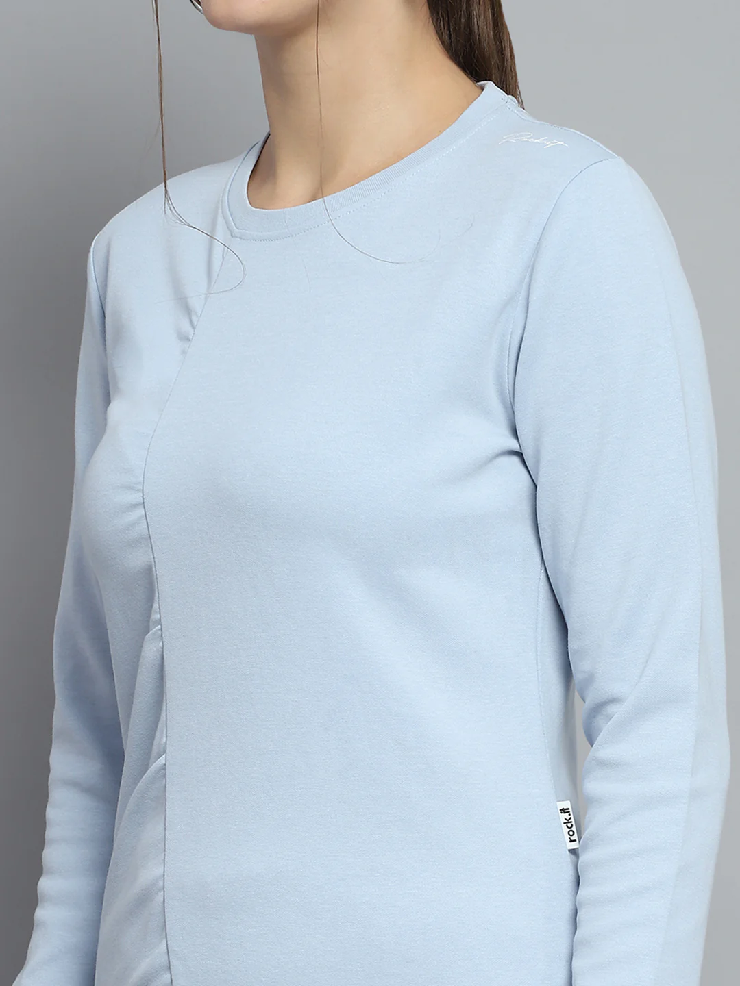 Rock.it Women Blue Solid Round Neck Full Sleeve Winter Tops - Image 6