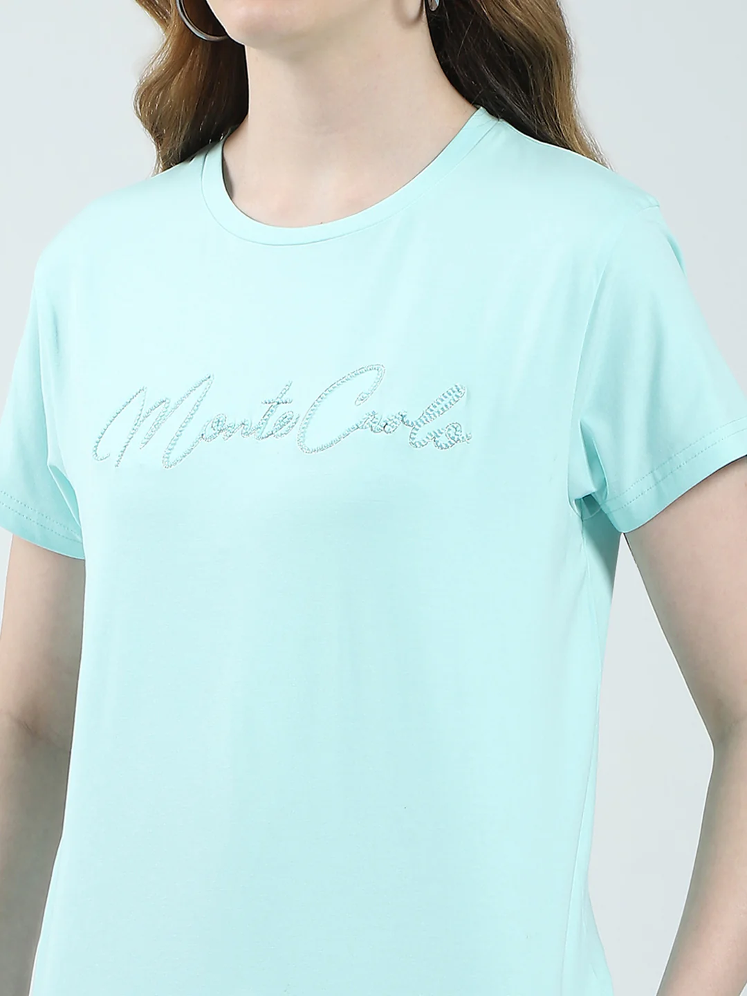 Women Blue Solid Round Neck Half Sleeve Top - Image 6